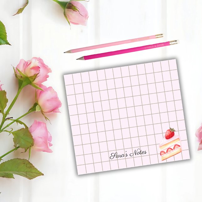 Tea Time Strawberry Cake – Personalized Grid Stick Post-it Notes (Creator Uploaded)