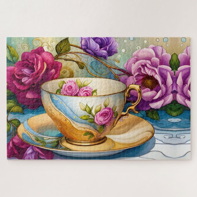 Tea Time - Tea Cup Art  Jigsaw Puzzle (Horizontal)