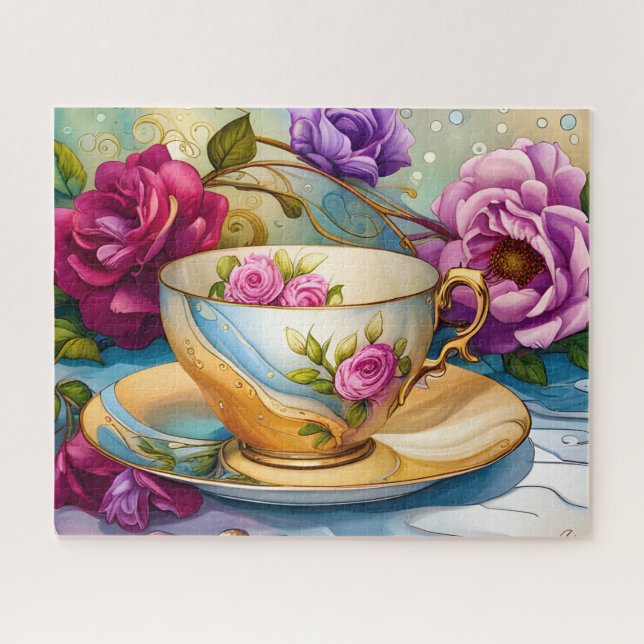 Tea Time - Tea Cup Art  Jigsaw Puzzle (Horizontal)