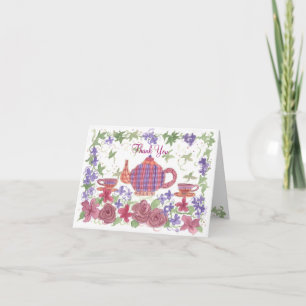Tea Time Teapot and Flowers Thank You Card