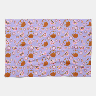 Tea Time Teapot Teacup Plate Copper Kettle pattern Kitchen Towel