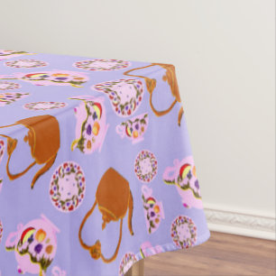 Tea Time Teapot Teacup Plate Copper Kettle pattern Tablecloth