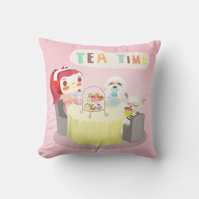 Tea Time Throw Pillow (Front)