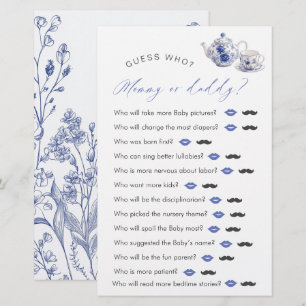 Tea Time Toile Themed Baby Shower "Guess Who" Game