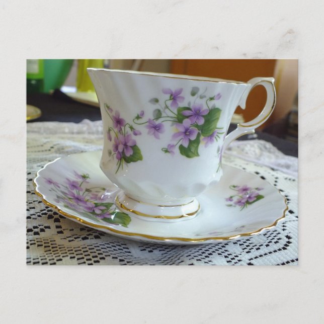 Tea Time - Vintage Violets Tea Cup Postcard (Front)