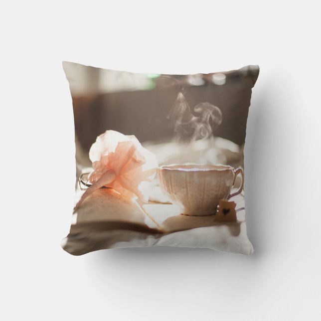 Tea Time with a good book Throw Pillow (Front)