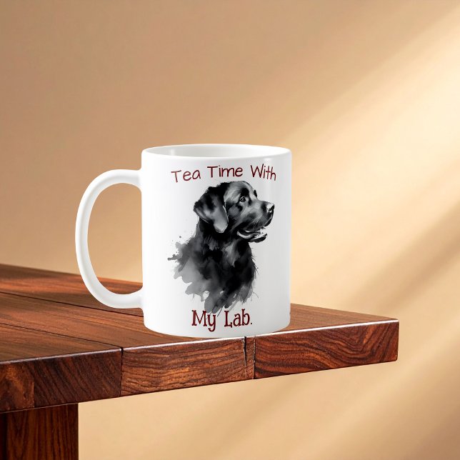 Tea Time with My Lab. Modern Mug (For Tea Lovers and Lab. Owners/ Black Lab. Companion.)