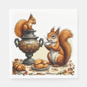Tea time with squirrels napkin