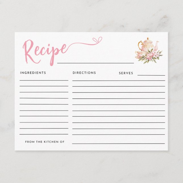 TEA TIME WITH THE BRIDE-TO-BE BRIDAL SHOWER RECIPE ENCLOSURE CARD (Front)