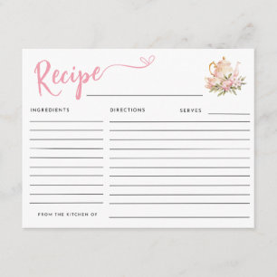 TEA TIME WITH THE BRIDE-TO-BE BRIDAL SHOWER RECIPE ENCLOSURE CARD