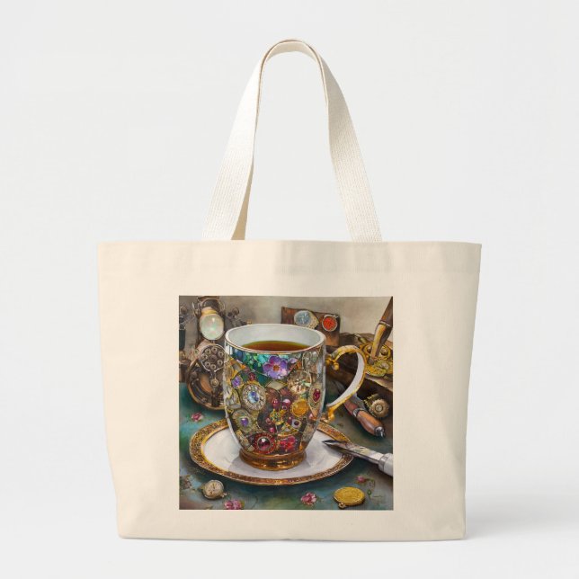 Tea Time With The Time Traveller Large Tote Bag (Front)