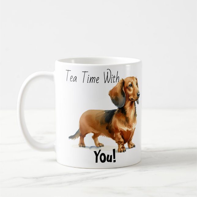 Tea Time with You! Dachshund Cute Coffee Mug (Left)