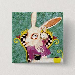 Tea time wonderland brooch 2 inch square button