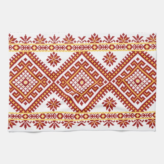 Tea Towel Cotton Ukrainian Embroidery Print (Horizontal)