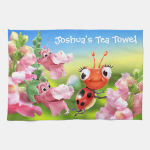 Tea Towel Ladybug flower garden.