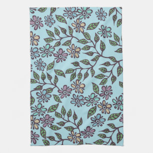 Tea Towel Light BlueFloral with Multicolor Pastel