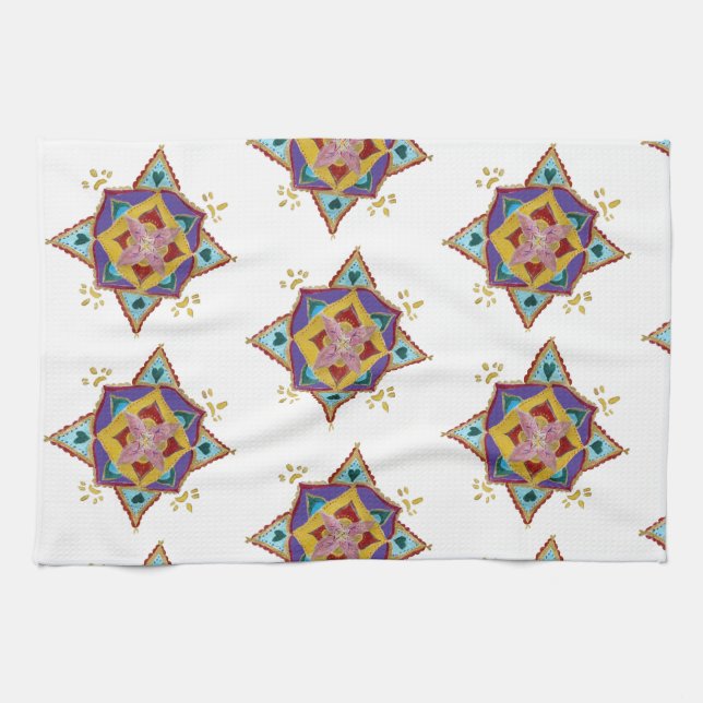 Tea Towel Pink Yellow Mandala (Horizontal)