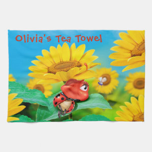 Tea Towel Sunflowers and sleepy Ladybug