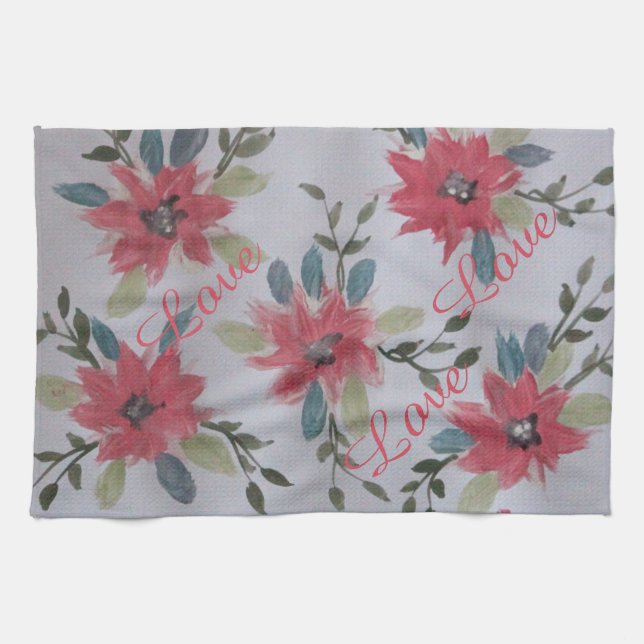 Tea Towel with Coral Flowers (Horizontal)