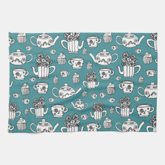 Tea towel with hand-drawn tea elements