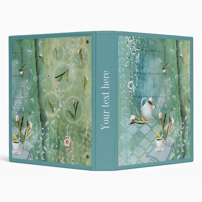 Tea Tulips Green Personalized Binder (Background)
