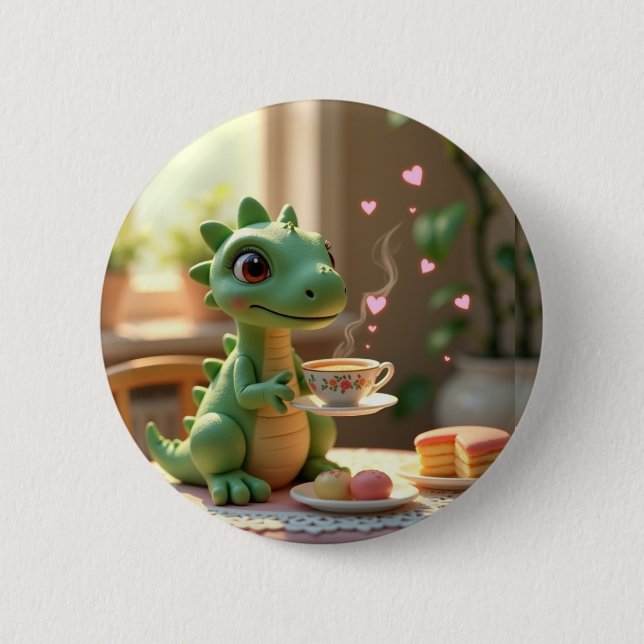 Tea with a Tiny Dragon 2 Inch Round Button (Front)