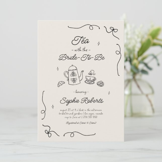 Tea with the Bride to be Hand Drawn Bridal Shower Invitation (Standing Front)