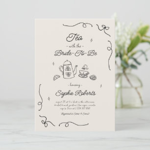 Tea with the Bride to be Hand Drawn Bridal Shower Invitation