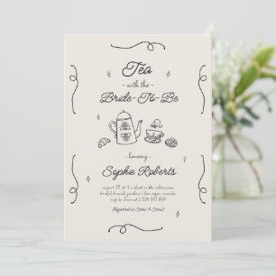 Tea with the Bride to be Hand Drawn Bridal Shower Invitation
