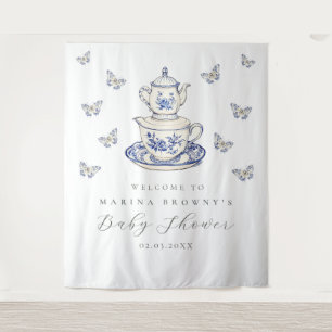 Tea with The Mom Baby Shower Photo Backdrop Sign Tapestry