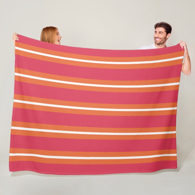 Teaberry and Mandarin Stripes Fleece Blanket (In Situ)