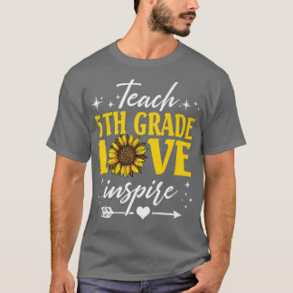 Teach 5th Grade Love Inspire Sunflower Leopard Pre T-Shirt
