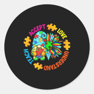 Teach accept understand love autism gnome sunflowe classic round sticker