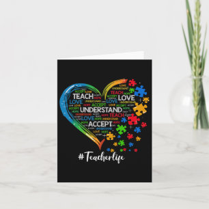 Teach Accept Understand Love Teacher Heart Autism Card