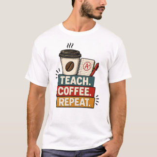 Teach Coffee Repeat Teacher Retro Back To School T-Shirt