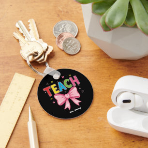 Teach Coquette Bow Crayon Teacher Kids Funny Keychain