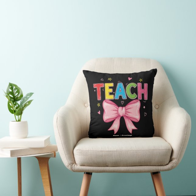 Teach Coquette Bow Crayon Teacher Kids Funny Throw Pillow (Chair)