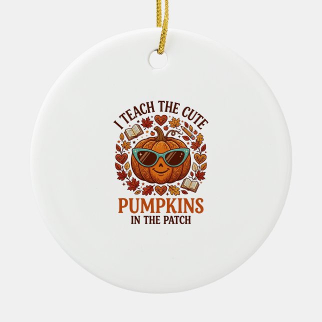 Teach Cute Pumpkins Patch Halloween Sunglasses_1 Ceramic Ornament (Front)