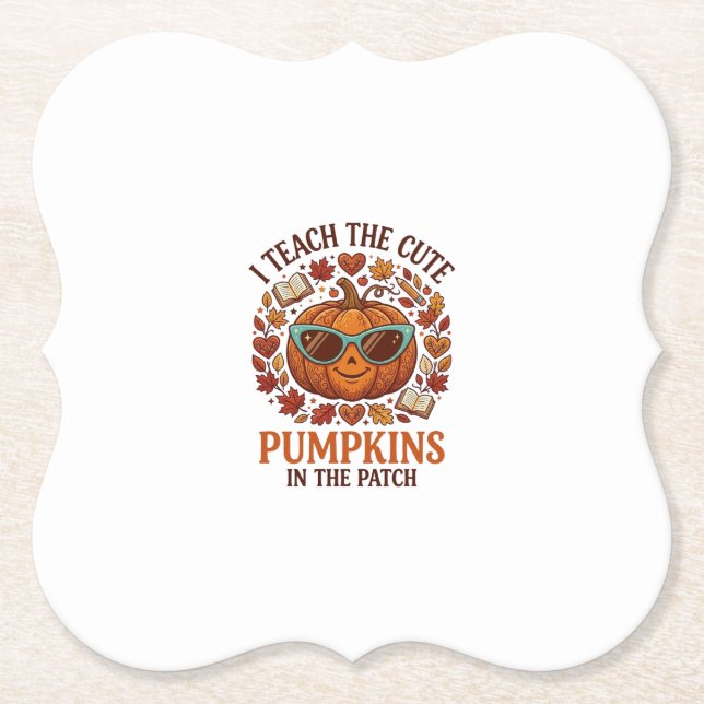 Teach Cute Pumpkins Patch Halloween Sunglasses_1 Paper Coaster (Front)