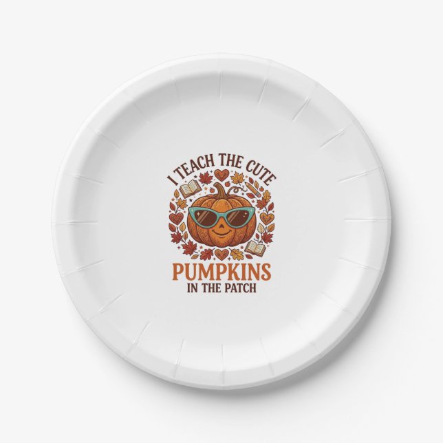 Teach Cute Pumpkins Patch Halloween Sunglasses_1 Paper Plate (Front)