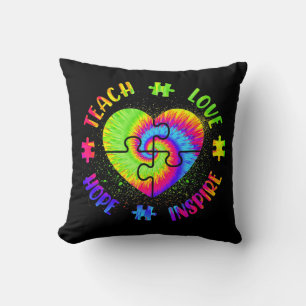 Teach Hope Love Inspire Autism Awareness Teacher T Throw Pillow