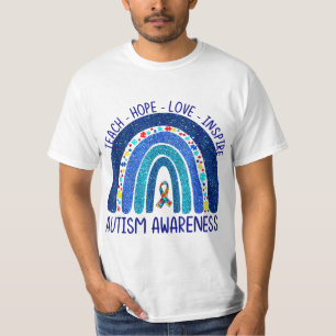 Teach Hope Love Inspire Teacher We Wear Blue Autis T-Shirt
