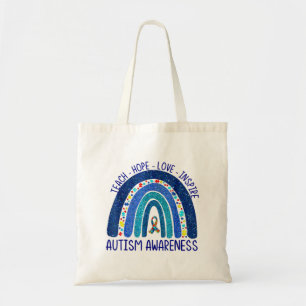 Teach Hope Love Inspire Teacher We Wear Blue Autis Tote Bag