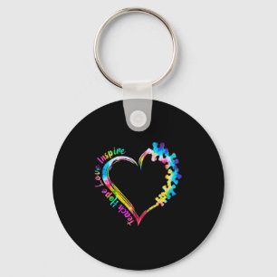 Teach Hope Love Inspire Tie Dye Autism Awareness T Keychain