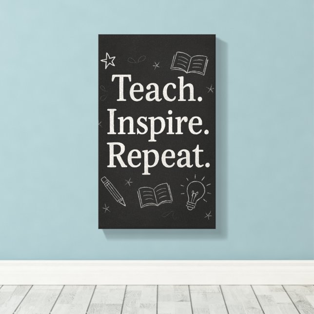 Teach Inspire Repeat – Bold Chalkboard Teacher's Canvas Print (Insitu(Wood Floor))