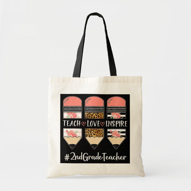 Teach Love Inspire 2ndGradeTeacher Pencil Teacher Tote Bag (Front)