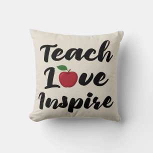 Teach Love Inspire Apple Teacher Quote School Throw Pillow