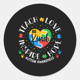 Teach Love Inspire Autism Awareness Teacher  Classic Round Sticker