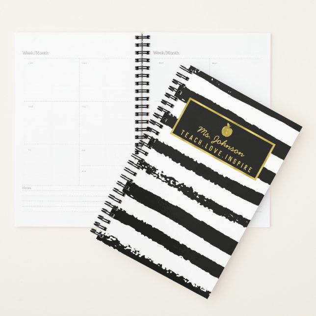 Teach Love Inspire | Black Stripes Gold Apple Planner (Display)