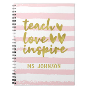 Teach Love Inspire Blush Pink Grunge Stripes Notebook